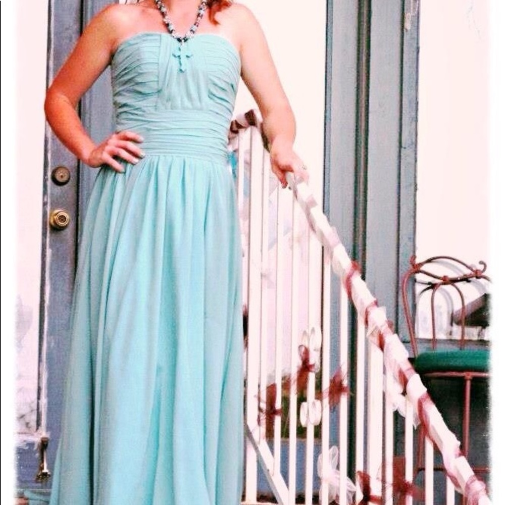 Floor length mint colored chiffon dress